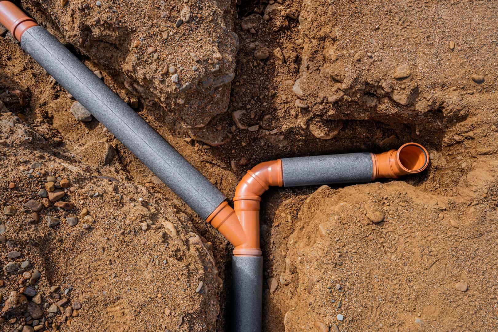 New underground drainage pipes being installed