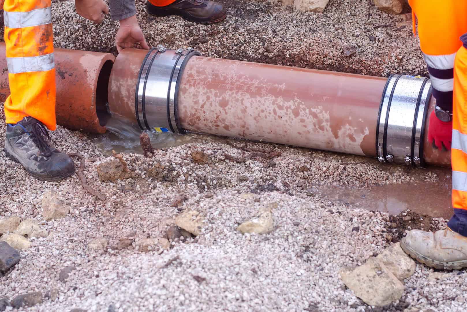 New underground drainage pipe installed during repair work