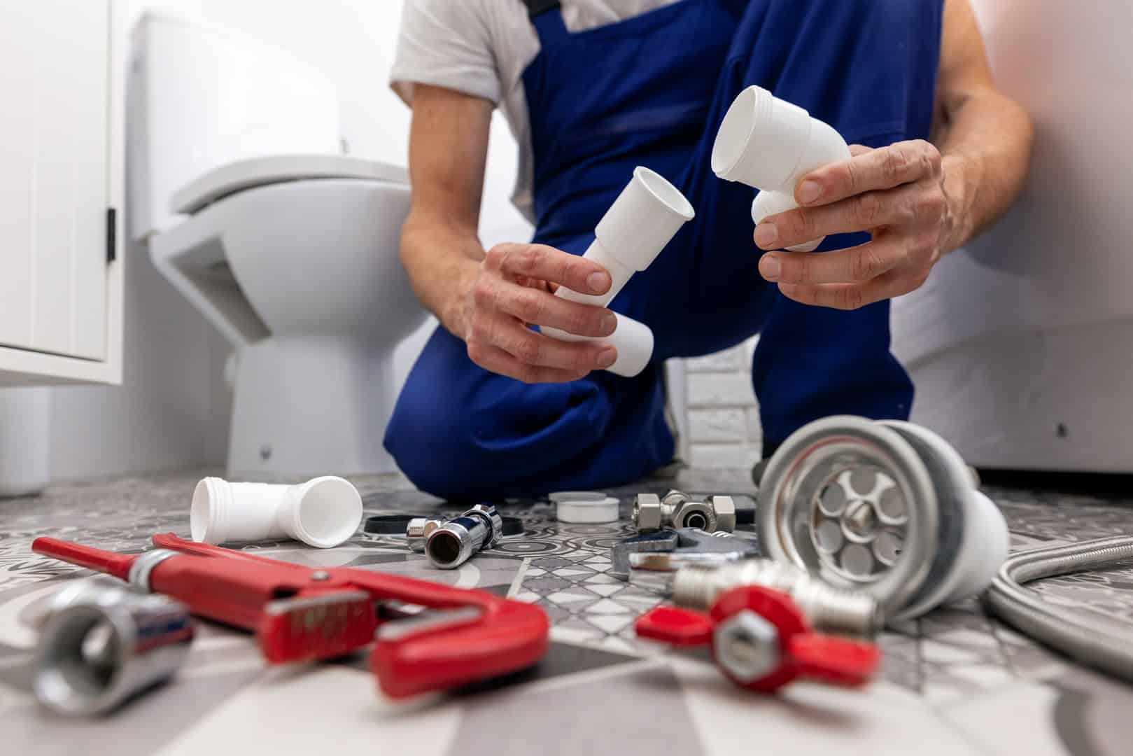 Plumber fitting bathroom waste pipes